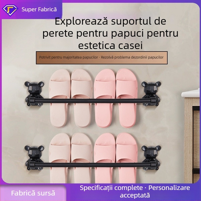 Raft din oțel inoxidabil, montat pe perete, pentru papuci și prosoape, bară multifuncțională pentru baie