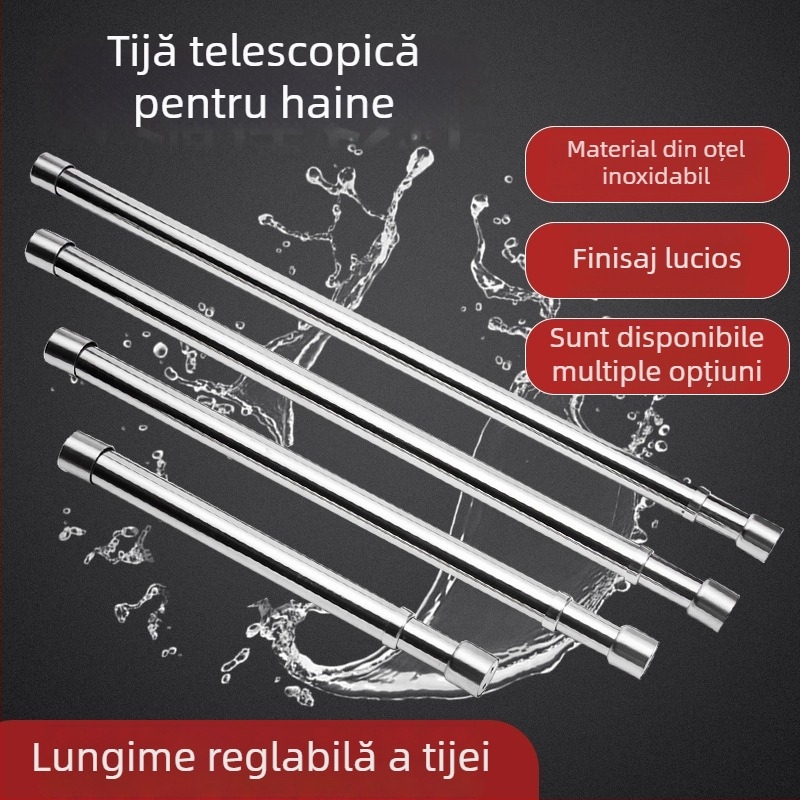 Sotegu bară pentru garderobă din oțel inoxidabil, telescopică, întărită, reglabilă și retractabilă