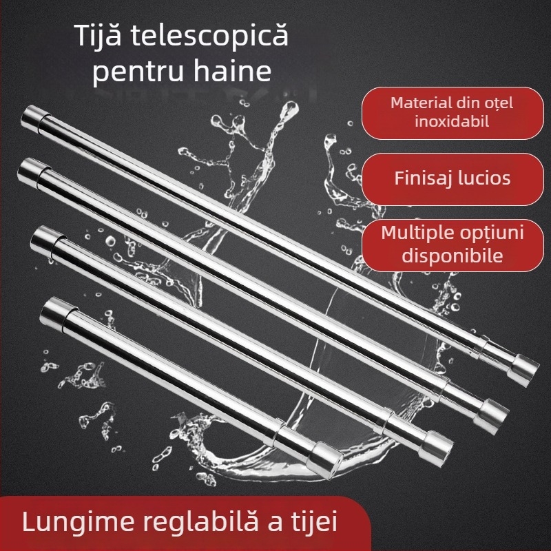 Bară telescopică pentru garderobă din oțel inoxidabil, reglabilă și întărită