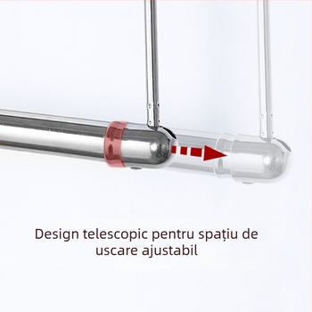 Bară telescopică din oțel inoxidabil pentru uscat haine pe balcon, cu cârlig de agățare, extensibilă și pliabilă