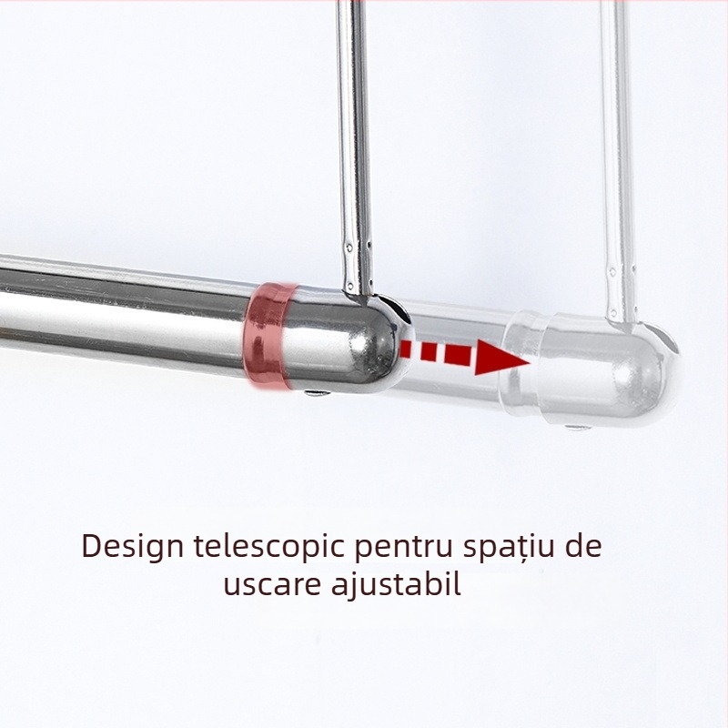 Bară telescopică din oțel inoxidabil pentru uscat haine pe balcon, cu cârlig de agățare, extensibilă și pliabilă