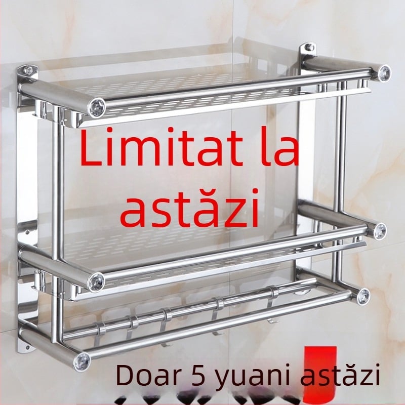 Raft de prosoape pentru baie, montat pe perete, din oțel inoxidabil, fără găuri, organizator de depozitare cu două și trei niveluri