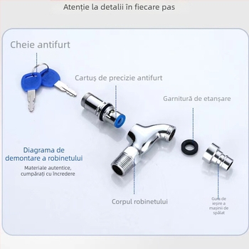 Robinet de uz casnic cu lacăt, deschidere rapidă, ventila de apă rece cu nucleu unic, conectare de 1/2 inch, pentru mașina de spălat și chiuveta mop