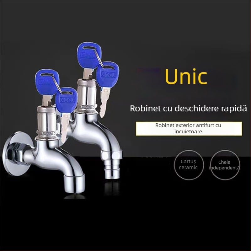 Robinet de uz casnic cu lacăt, deschidere rapidă, ventila de apă rece cu nucleu unic, conectare de 1/2 inch, pentru mașina de spălat și chiuveta mop