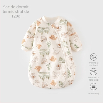 Sac de dormit pentru sugari, temperatură constantă, formă U, bumbac gros, fermoar, mâneci detașabile – pentru toate sezoanele