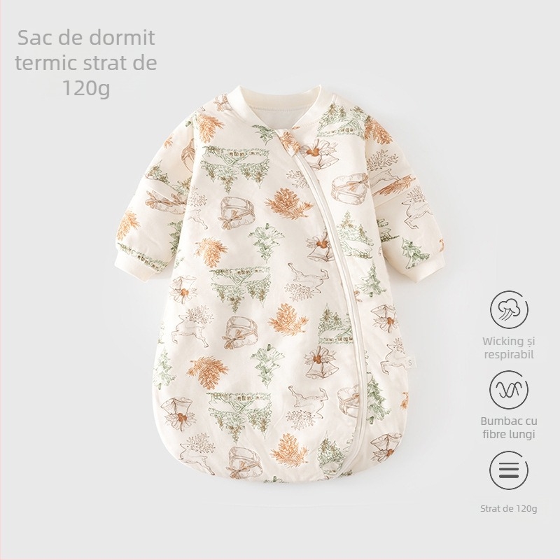 Sac de dormit pentru sugari, temperatură constantă, formă U, bumbac gros, fermoar, mâneci detașabile – pentru toate sezoanele