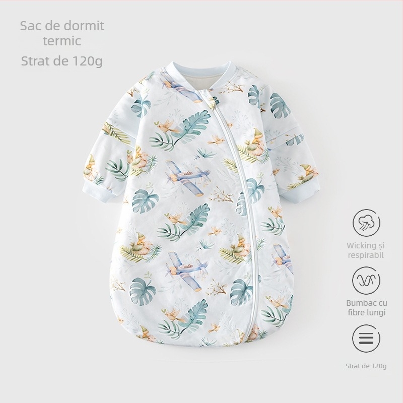 Sac de dormit pentru sugari, temperatură constantă, formă U, bumbac gros, fermoar, mâneci detașabile – pentru toate sezoanele