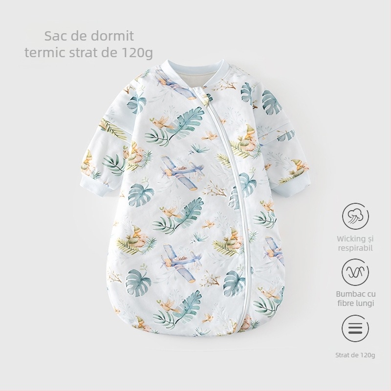 Sac de dormit pentru sugari, temperatură constantă, formă U, bumbac gros, fermoar, mâneci detașabile – pentru toate sezoanele