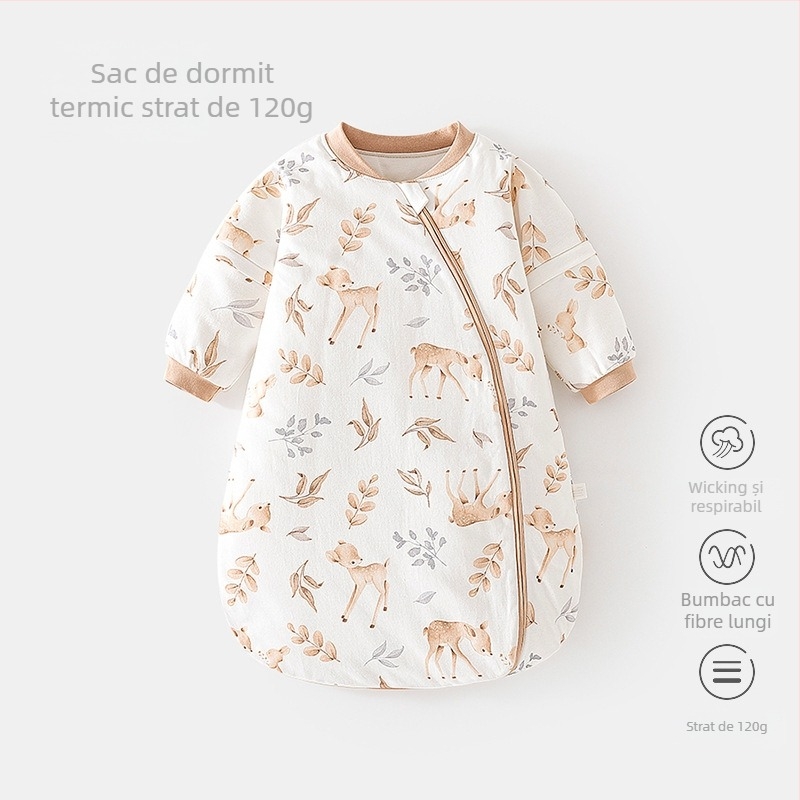 Sac de dormit pentru sugari, temperatură constantă, formă U, bumbac gros, fermoar, mâneci detașabile – pentru toate sezoanele
