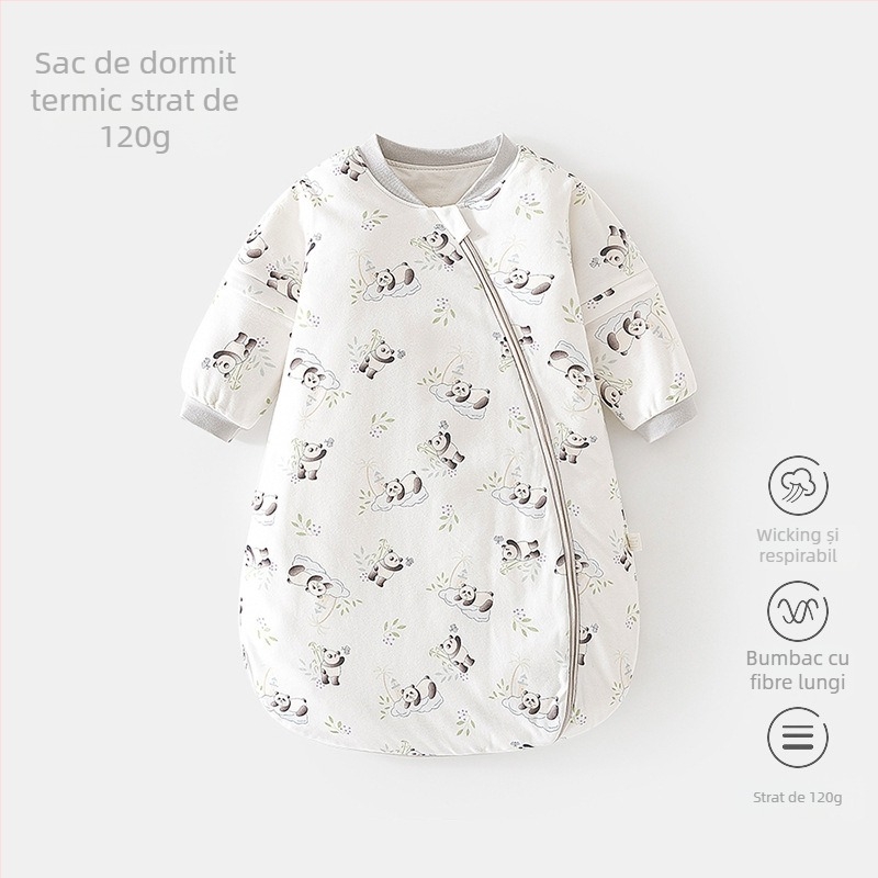 Sac de dormit pentru sugari, temperatură constantă, formă U, bumbac gros, fermoar, mâneci detașabile – pentru toate sezoanele