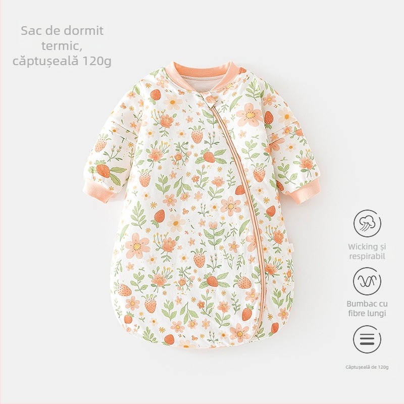 Sac de dormit pentru sugari, temperatură constantă, formă U, bumbac gros, fermoar, mâneci detașabile – pentru toate sezoanele