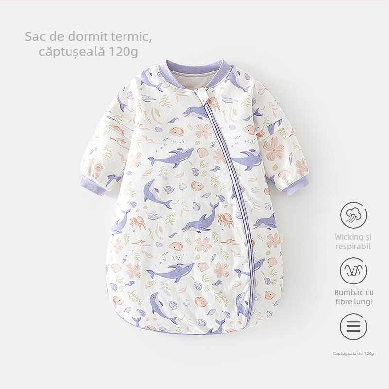 Sac de dormit pentru sugari, temperatură constantă, formă U, bumbac gros, fermoar, mâneci detașabile – pentru toate sezoanele