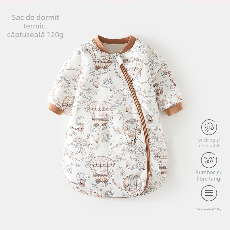 Sac de dormit pentru sugari, temperatură constantă, formă U, bumbac gros, fermoar, mâneci detașabile – pentru toate sezoanele