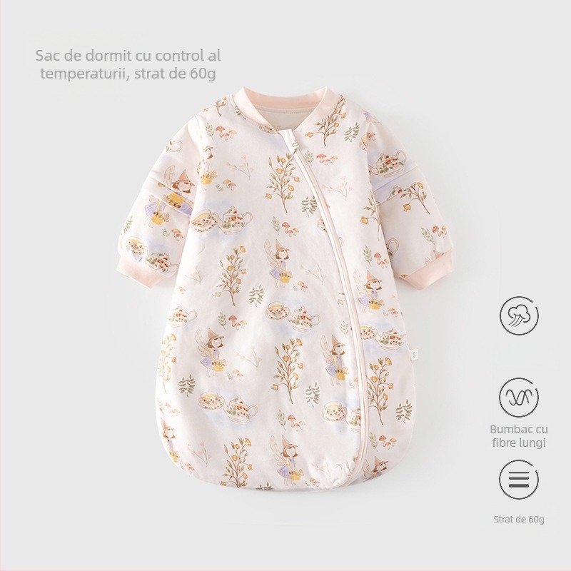 Sac de dormit pentru sugari, temperatură constantă, formă U, bumbac gros, fermoar, mâneci detașabile – pentru toate sezoanele