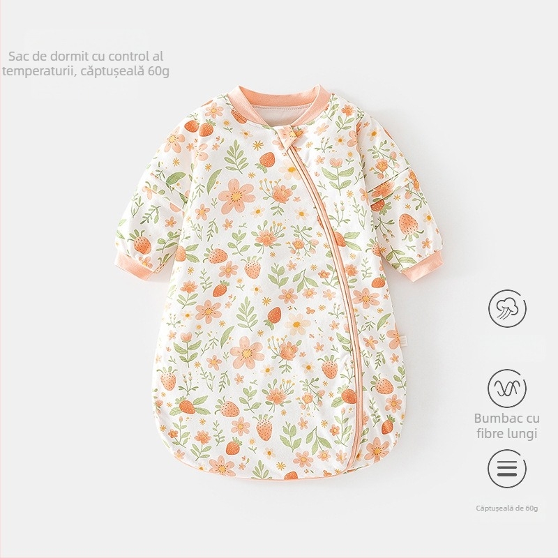 Sac de dormit pentru sugari, temperatură constantă, formă U, bumbac gros, fermoar, mâneci detașabile – pentru toate sezoanele