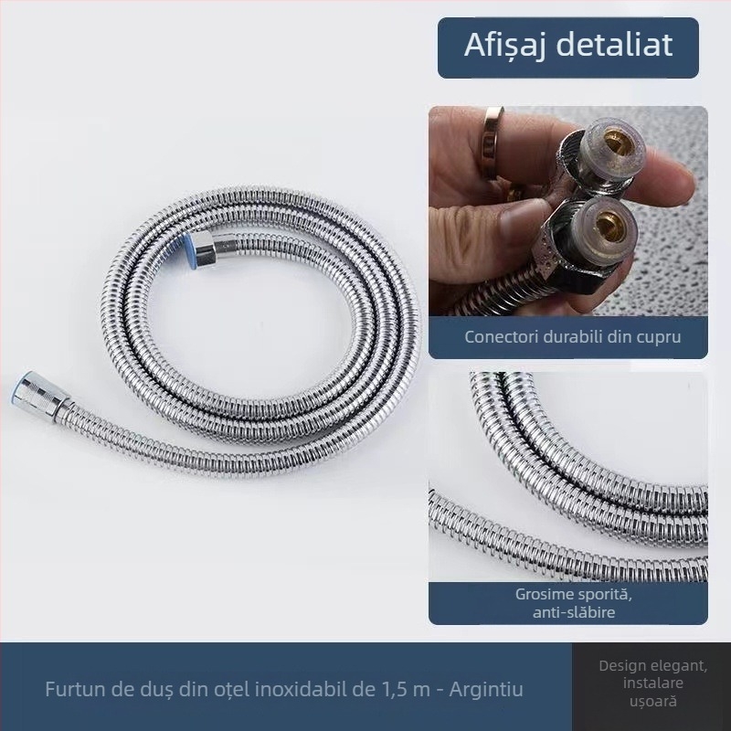 Cap de duș din oțel inoxidabil negru, cu furtun, duș de mâna și jet superior