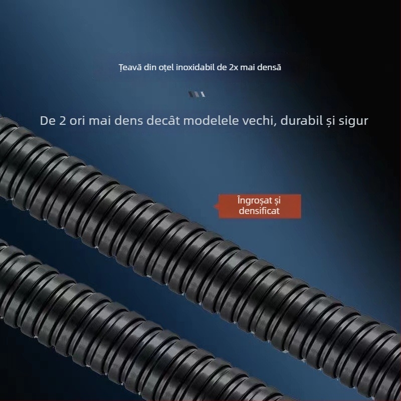 Cap de duș din oțel inoxidabil negru, cu furtun, duș de mâna și jet superior