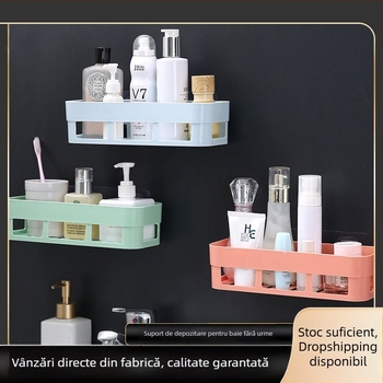 Raft de baie dreptunghiular, montat pe perete, cu drenaj, din plastic, montaj fără găuri