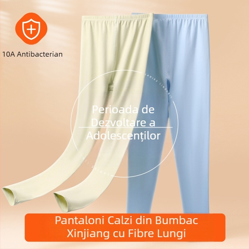 Pantaloni termici din bumbac pentru copii, clasă A, strat de bază subțire pentru primăvară-toamnă, antibacteriali 10A, croi lejer, lungime decupată pentru 7-12 ani