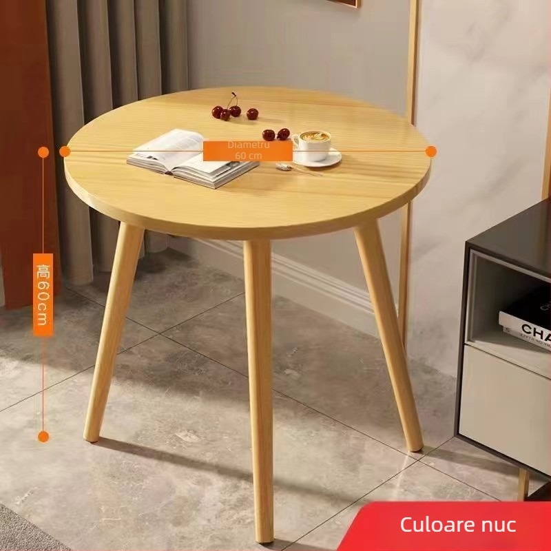 Măsuță rotundă de cafea pliabilă – lux ușor, potrivită pentru apartamente mici; masă laterală pentru living și noptieră pentru dormitor.