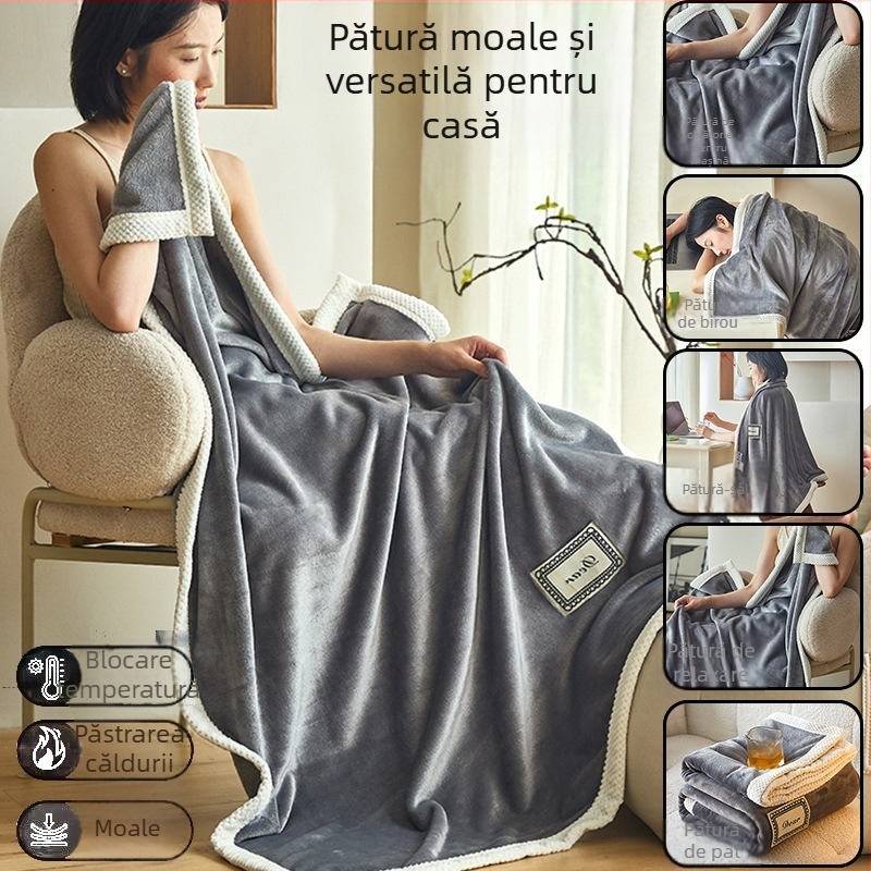 Pătură de birou pentru odihnă, pătură din fleece coral pentru toate anotimpurile, pătură pentru canapea, șal
