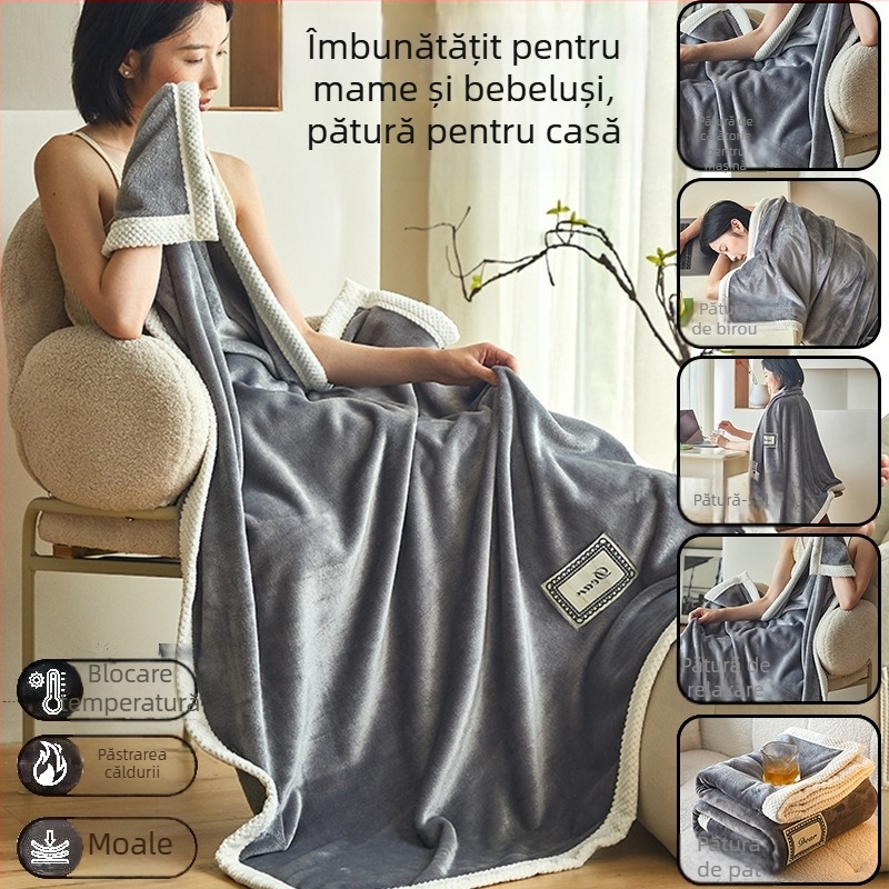Pătură de birou pentru odihnă, pătură din fleece coral pentru toate anotimpurile, pătură pentru canapea, șal