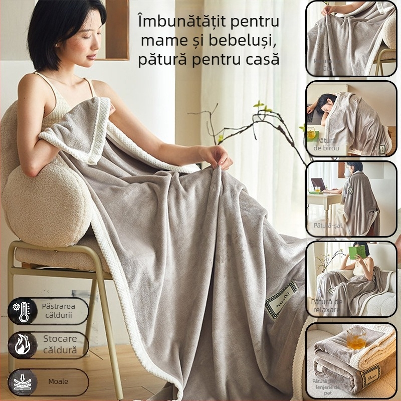 Pătură de birou pentru odihnă, pătură din fleece coral pentru toate anotimpurile, pătură pentru canapea, șal