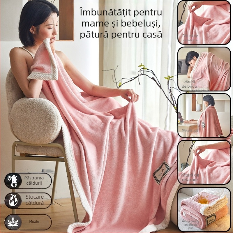 Pătură de birou pentru odihnă, pătură din fleece coral pentru toate anotimpurile, pătură pentru canapea, șal