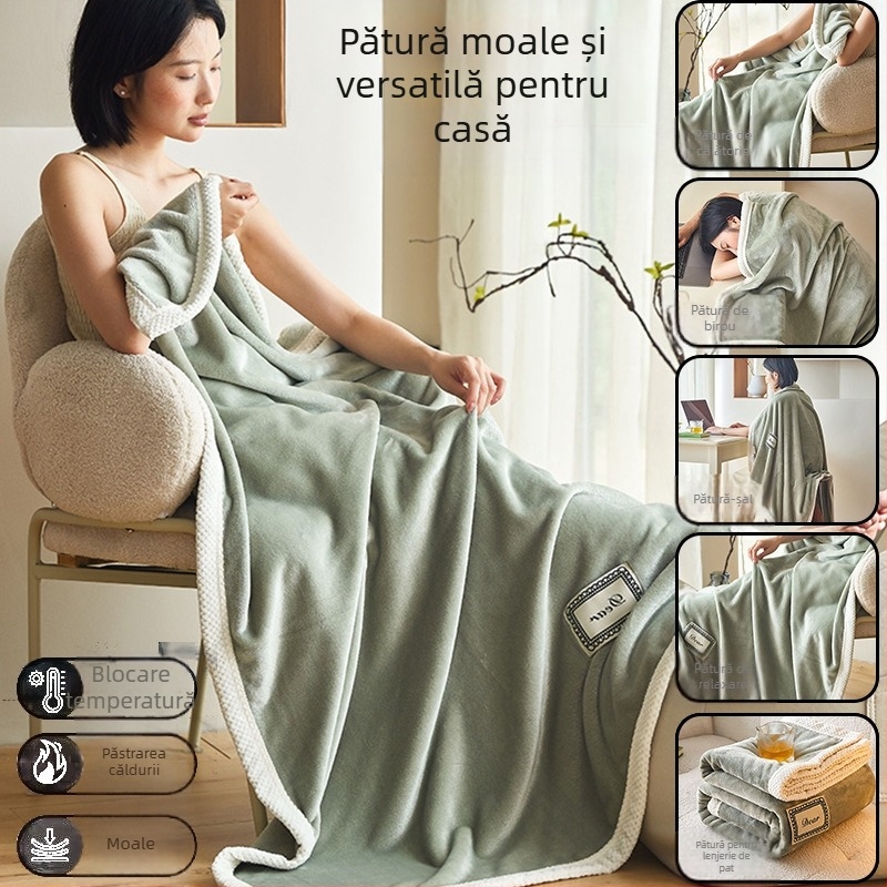 Pătură de birou pentru odihnă, pătură din fleece coral pentru toate anotimpurile, pătură pentru canapea, șal