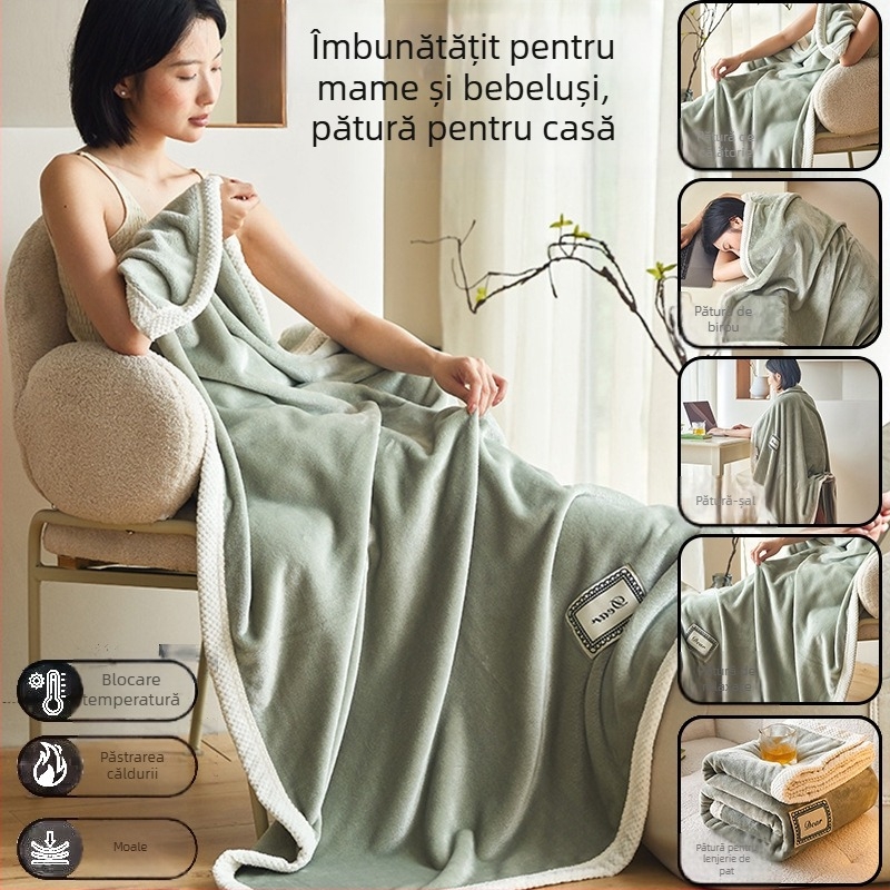 Pătură de birou pentru odihnă, pătură din fleece coral pentru toate anotimpurile, pătură pentru canapea, șal