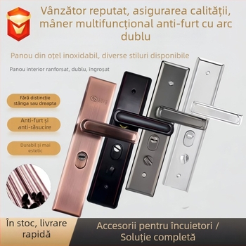 Mâner de ușă antifurt pentru uz casnic, panou îngroșat, protecție anti-efracție în două straturi, mâner de ușă reglabil și multifuncțional