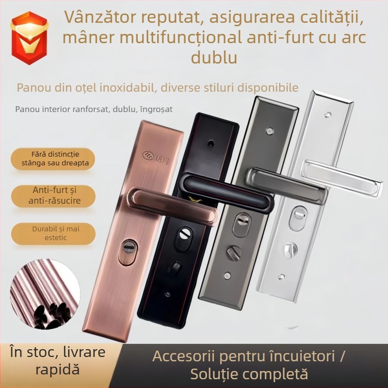 Mâner de ușă antifurt pentru uz casnic, panou îngroșat, protecție anti-efracție în două straturi, mâner de ușă reglabil și multifuncțional