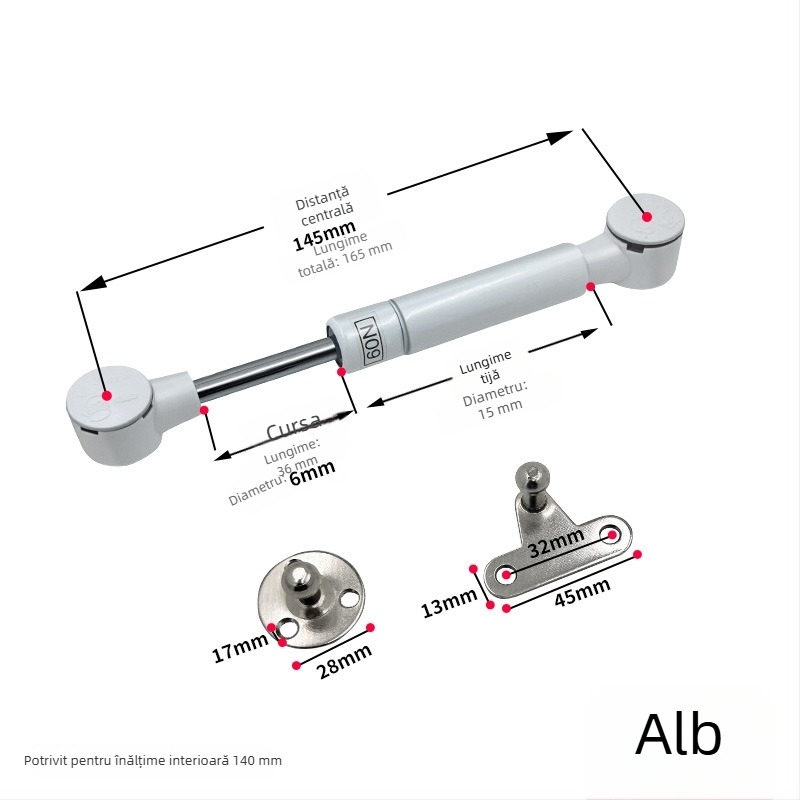 Mini cilindru cu gaz ultra-scurt pentru uși cu cadru din aluminiu și sticlă — tijă telescopică de susținere a ușii
