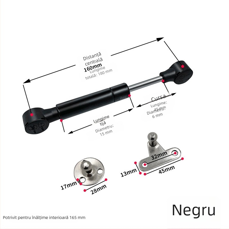 Mini cilindru cu gaz ultra-scurt pentru uși cu cadru din aluminiu și sticlă — tijă telescopică de susținere a ușii