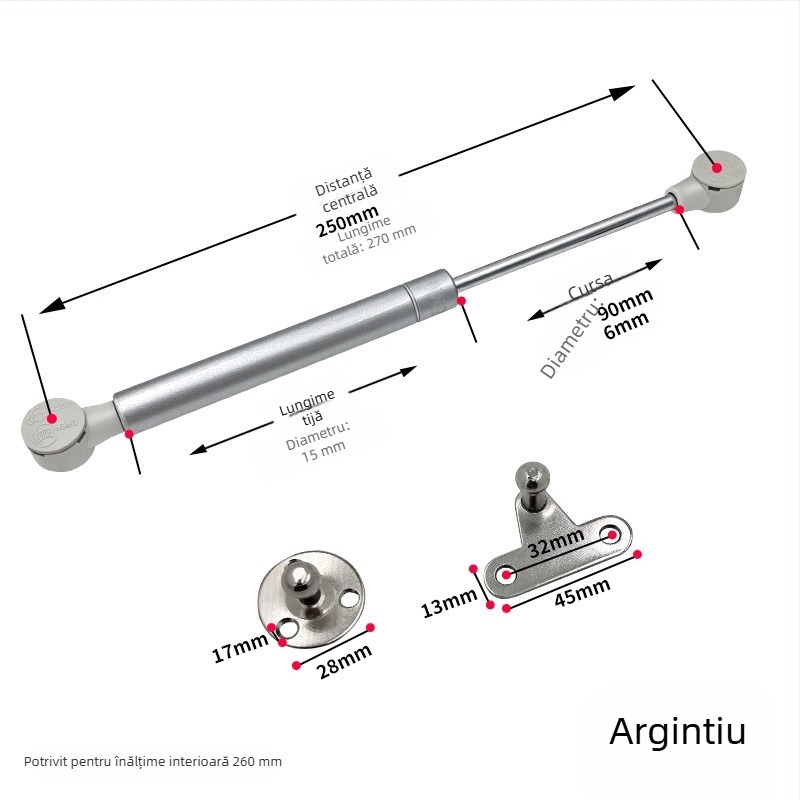 Mini cilindru cu gaz ultra-scurt pentru uși cu cadru din aluminiu și sticlă — tijă telescopică de susținere a ușii