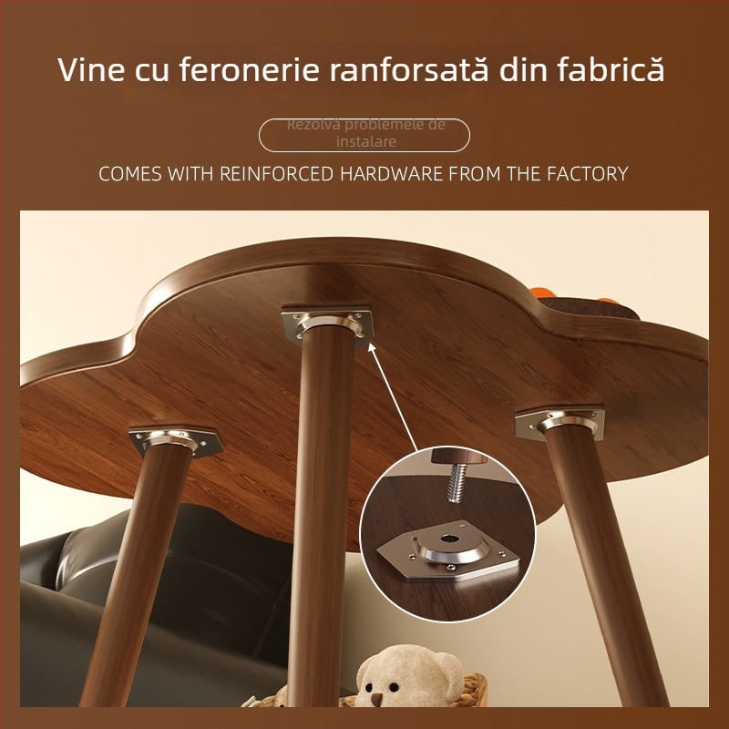 Măsuță laterală cu două etaje pentru canapea, cu colțuri rotunde, design modern minimalist pentru living, cu spațiu de depozitare