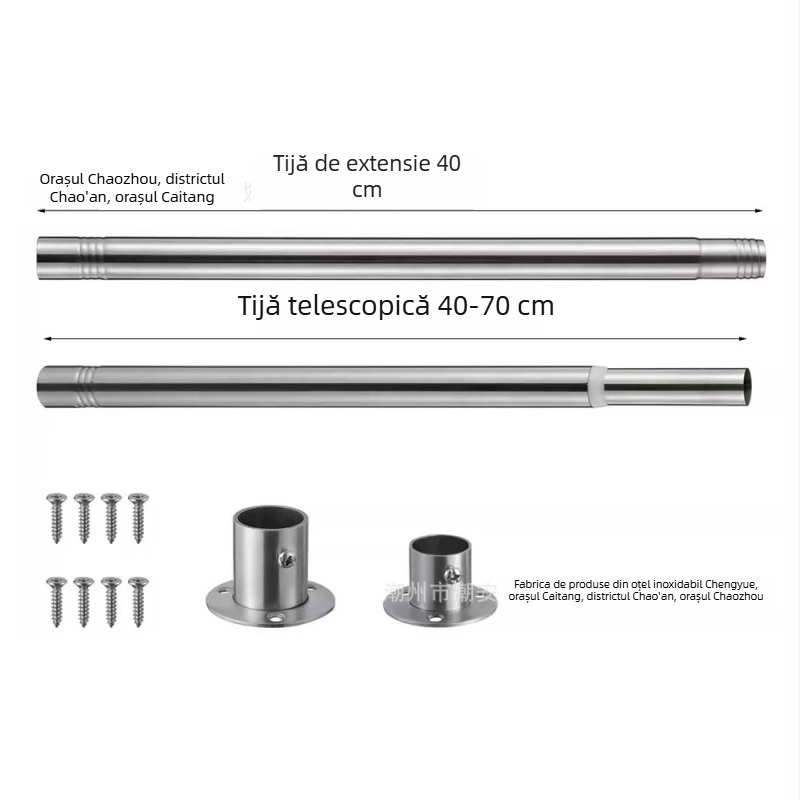 Bară telescopică din oțel inoxidabil, pentru perdele de baie, perdele de ușă și haine în garderobă