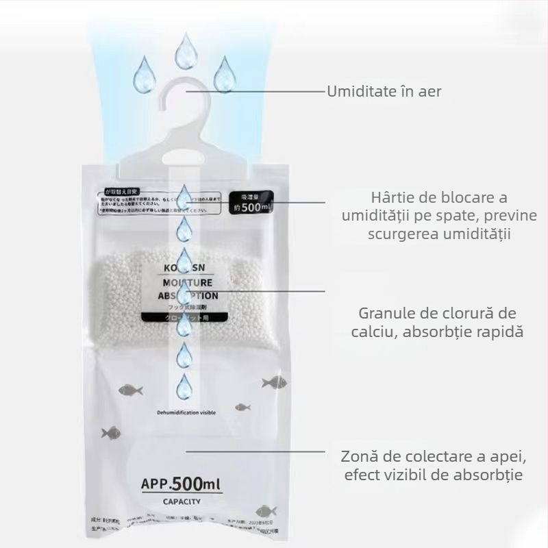 Sac de deshidratare agățat pentru cămine, absorbant de umiditate, protecție împotriva mucegaiului, ambalaj mare