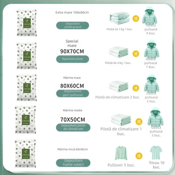 Geantă de stocare vacuum pentru haine și pături, din plastic, 80×100 cm