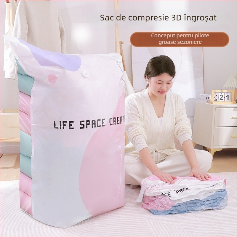Geantă de compresie cu vid pentru haine, pături și gecă cu puf, design tridimensional, fără pompă, geantă de depozitare îngroșată.