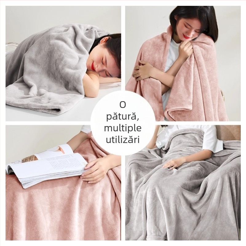 Jushuan pătură de flanel pentru canapea — toamnă/iarnă, groasă și caldă, model jacquard, culoare uni, pătură pentru odihnă la birou