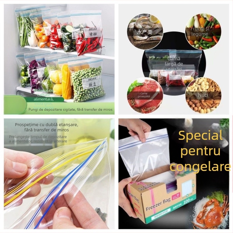 Pungi groase pentru conservare, sigilate, pungi din plastic cu închidere automată pentru frigider