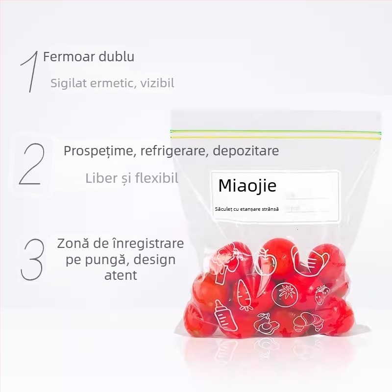 Miaojie Pungi de depozitare alimentare etanșe – pungile auto-sealing pentru frigider, pentru carne, fructe și gustări, mari și medii