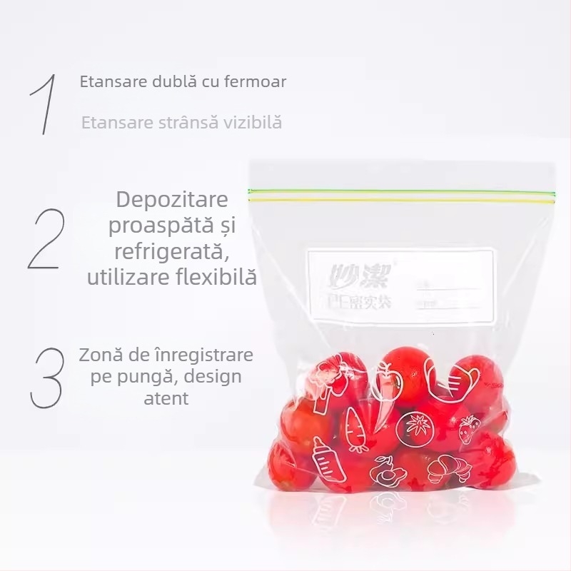 Miaojie Pungi de depozitare alimentare etanșe – pungile auto-sealing pentru frigider, pentru carne, fructe și gustări, mari și medii