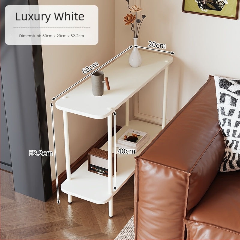Masă de cafea ultra-îngustă, blat din sticlă, cu spațiu de depozitare, design în stil luxos ușor