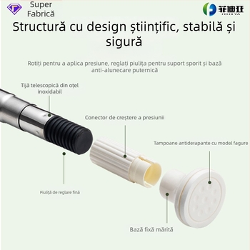 Bară telescopică reglabilă pentru perdea de duș, fără găuri, universală, din oțel inoxidabil, finisaj emailat electroplătit.
