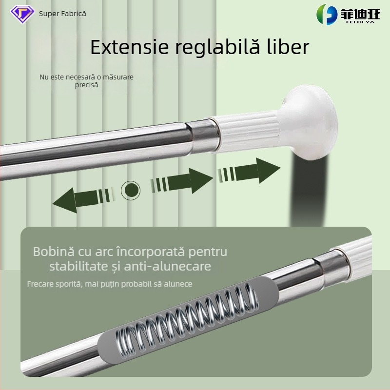 Bară telescopică reglabilă pentru perdea de duș, fără găuri, universală, din oțel inoxidabil, finisaj emailat electroplătit.