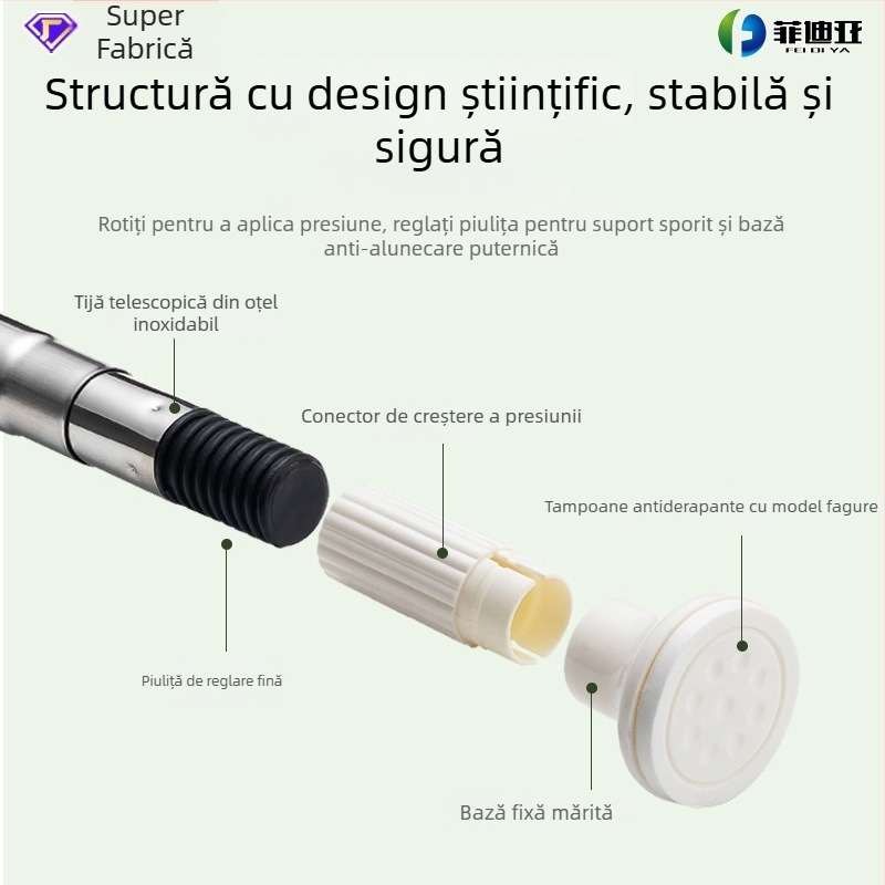 Bară telescopică reglabilă pentru perdea de duș, fără găuri, universală, din oțel inoxidabil, finisaj emailat electroplătit.
