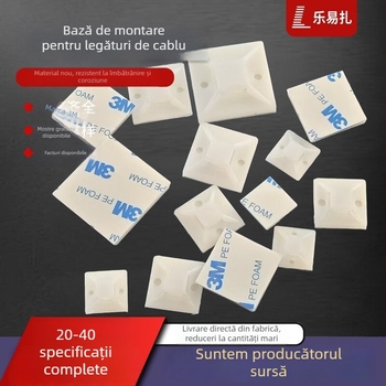 Suport autoadeziv pentru cabluri cu bază ventuză, pentru gestionarea cablurilor, 20x20 mm