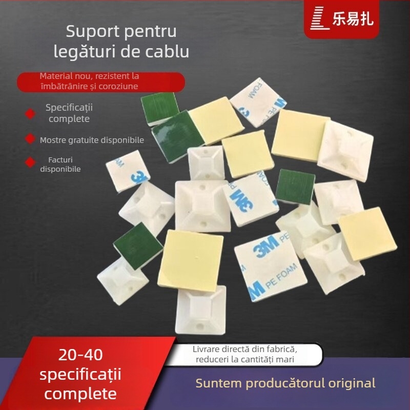 Suport autoadeziv pentru cabluri cu bază ventuză, pentru gestionarea cablurilor, 20x20 mm